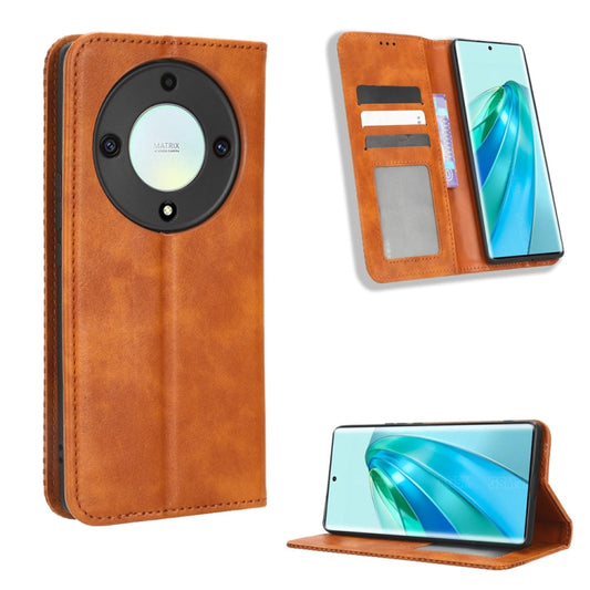 For Honor X9A / X40 / Magic5 Lite 5G Magnetic Buckle Retro Texture Leather Phone Case(Brown) - Honor Cases by PMC Jewellery | Online Shopping South Africa | PMC Jewellery