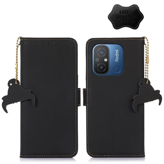 For Xiaomi Redmi 12C / Redmi 11A Genuine Leather Magnetic RFID Leather Phone Case(Black) - Xiaomi Cases by PMC Jewellery | Online Shopping South Africa | PMC Jewellery