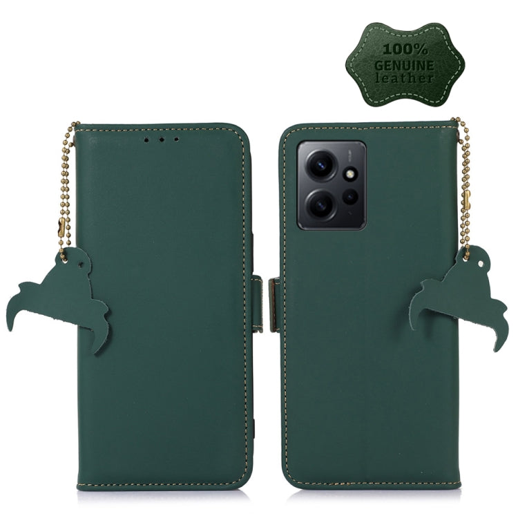 For Xiaomi Redmi Note 12 4G Global Genuine Leather Magnetic RFID Leather Phone Case(Green) - Note 12 Cases by PMC Jewellery | Online Shopping South Africa | PMC Jewellery