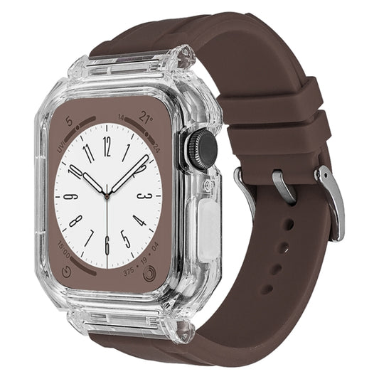 Crystal Clear Polycarbonate Case Silicone Watch Band For Apple Watch Series 8&7 45mm / SE 2&6&SE&5&4 44mm / 3&2&1 42mm(Brown) - Watch Cases by PMC Jewellery | Online Shopping South Africa | PMC Jewellery | Buy Now Pay Later Mobicred