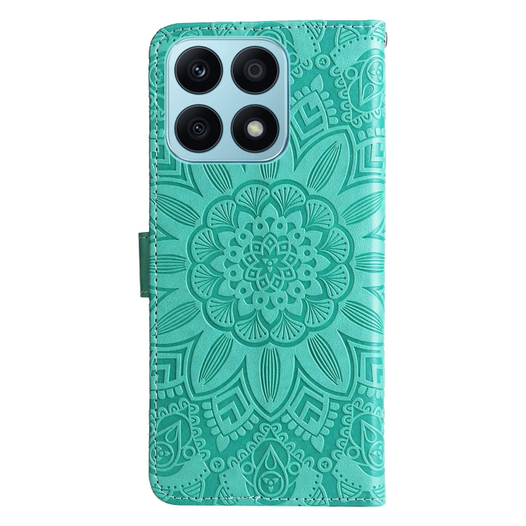 For Honor X8a Embossed Sunflower Leather Phone Case(Green) - Honor Cases by PMC TechLife | Online Shopping South Africa | PMC TechLife | Buy Now Pay Later Mobicred