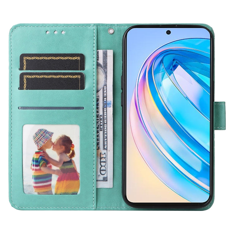 For Honor X8a Embossed Sunflower Leather Phone Case(Green) - Honor Cases by PMC TechLife | Online Shopping South Africa | PMC TechLife | Buy Now Pay Later Mobicred