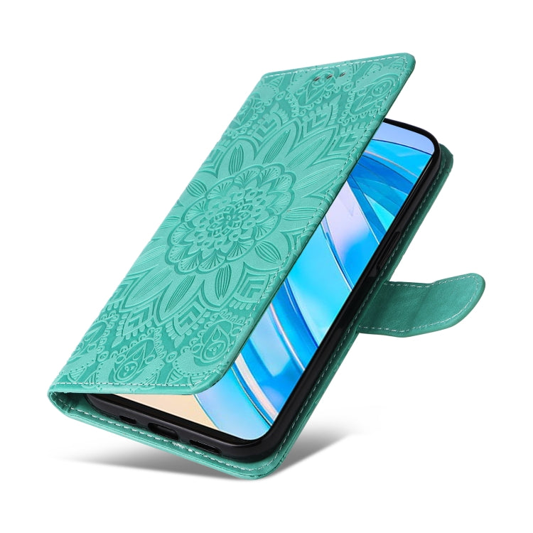 For Honor X8a Embossed Sunflower Leather Phone Case(Green) - Honor Cases by PMC TechLife | Online Shopping South Africa | PMC TechLife | Buy Now Pay Later Mobicred
