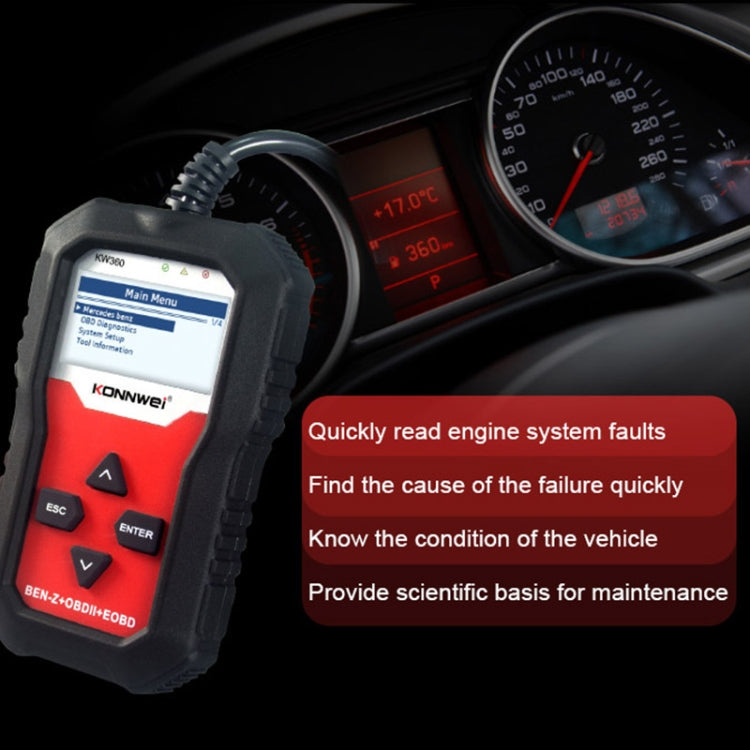For Mercedes Benz KONNWE KW360 2.4 inch OBD2 Car Fault Detector - Code Readers & Scan Tools by KONNWEI | Online Shopping South Africa | PMC TechLife | Buy Now Pay Later Mobicred