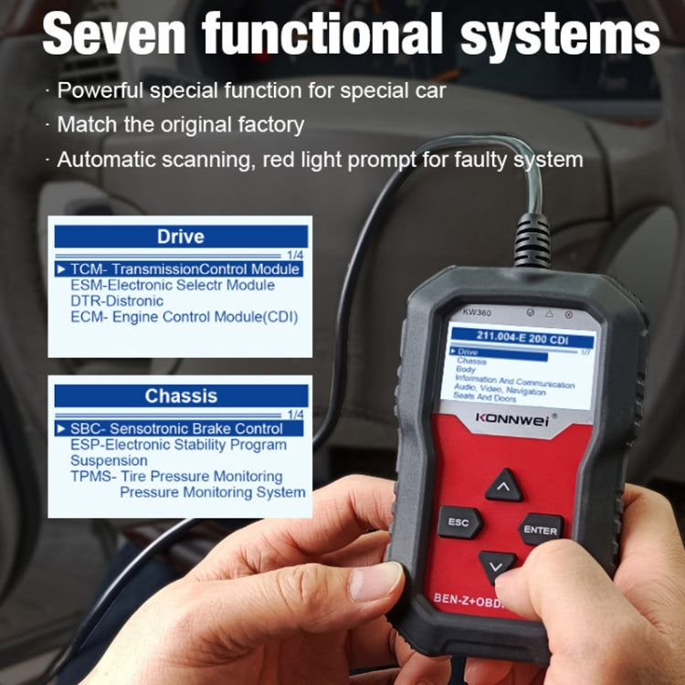 For Mercedes Benz KONNWE KW360 2.4 inch OBD2 Car Fault Detector - Code Readers & Scan Tools by KONNWEI | Online Shopping South Africa | PMC Jewellery