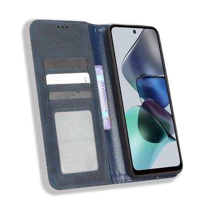 For Motorola Moto G13 / G23 4G Magnetic Buckle Retro Texture Leather Phone Case(Blue) - Motorola Cases by PMC Jewellery | Online Shopping South Africa | PMC Jewellery