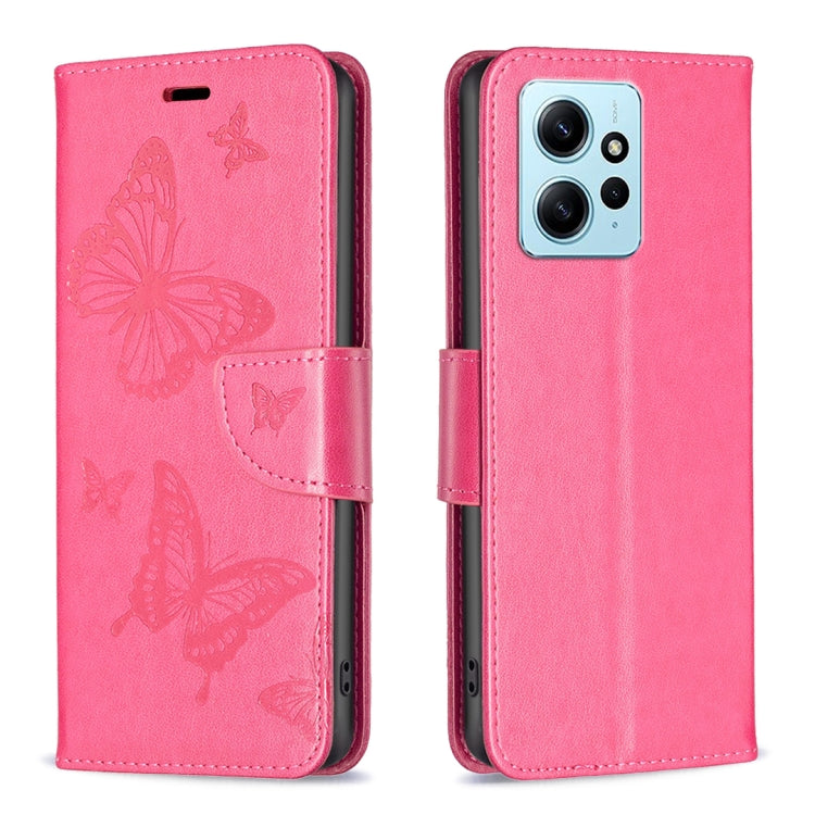 For Xiaomi Redmi Note 12 4G Global Two Butterflies Embossing Leather Phone Case(Rose Red) - Note 12 Cases by PMC Jewellery | Online Shopping South Africa | PMC Jewellery