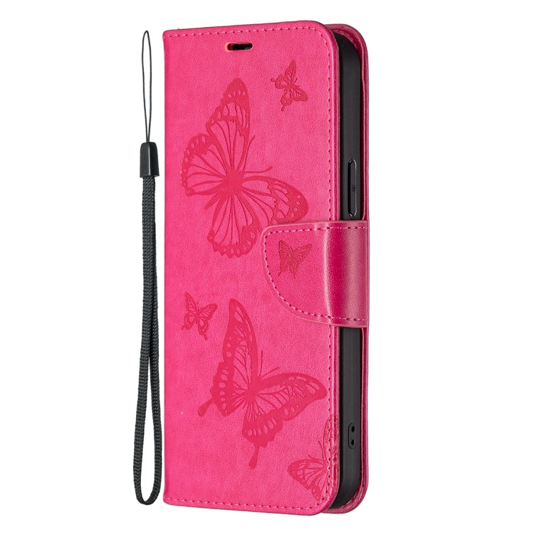 For Xiaomi Redmi Note 12 4G Global Two Butterflies Embossing Leather Phone Case(Rose Red) - Note 12 Cases by PMC Jewellery | Online Shopping South Africa | PMC Jewellery