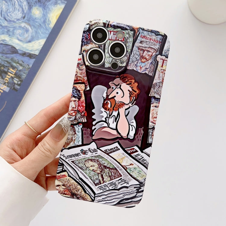 For iPhone 14 Pro Precise Hole Oil Painting Glossy PC Phone Case(Newspaper) - iPhone 14 Pro Cases by PMC Jewellery | Online Shopping South Africa | PMC Jewellery