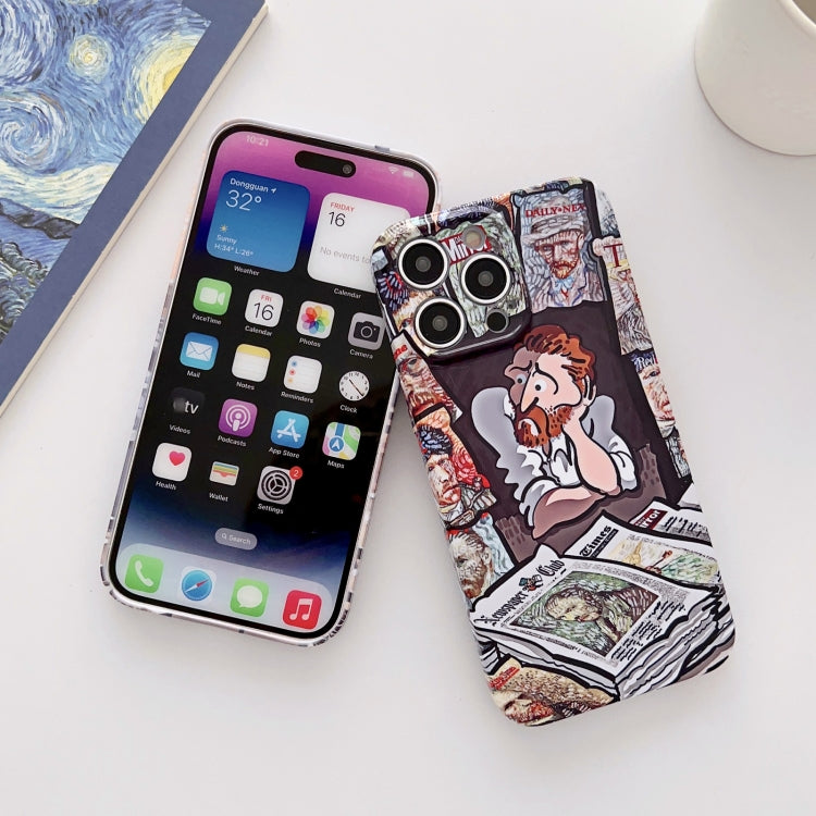 For iPhone 14 Pro Precise Hole Oil Painting Glossy PC Phone Case(Newspaper) - iPhone 14 Pro Cases by PMC Jewellery | Online Shopping South Africa | PMC Jewellery