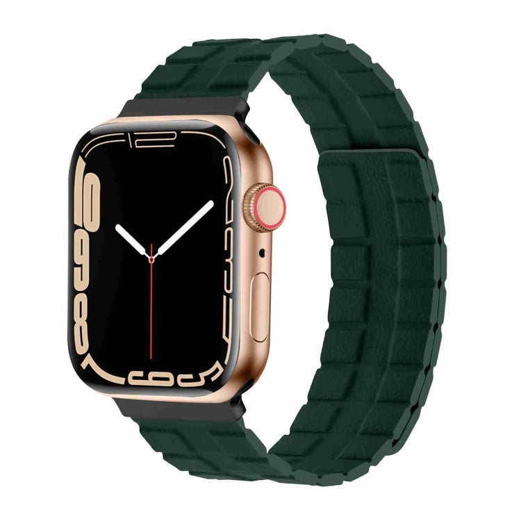 Square Two-section Leather Magnetic Watch Band For Apple Watch Ultra 49mm / Series 8&7 45mm / SE 2&6&SE&5&4 44mm / 3&2&1 42mm(Fir Green) - Smart Wear by PMC Jewellery | Online Shopping South Africa | PMC Jewellery