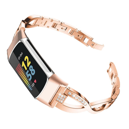 For Fitbit Charge 5 Diamond Metal Watch Band(Rose Gold) -  by PMC Jewellery | Online Shopping South Africa | PMC Jewellery