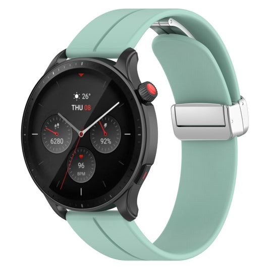 For Amazfit GTR 4 Magnetic Fold Clasp Silver Buckle Silicone Watch Band(Teal) -  by PMC Jewellery | Online Shopping South Africa | PMC Jewellery