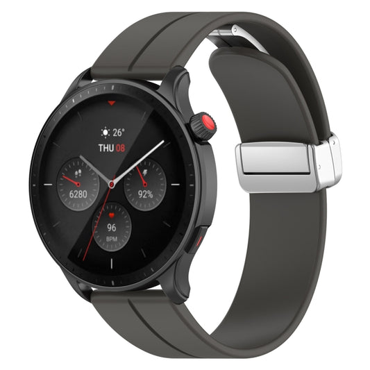 For Amazfit GTR 4 Magnetic Fold Clasp Silver Buckle Silicone Watch Band(Space Grey) -  by PMC Jewellery | Online Shopping South Africa | PMC Jewellery