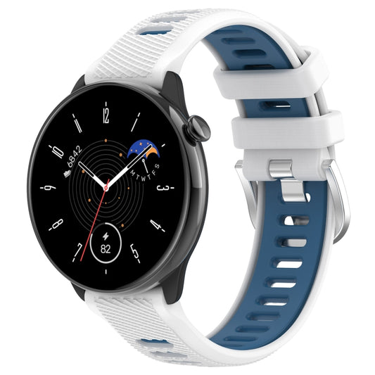 For Amazfit GTR Mini 20mm Cross Texture Two Color Silicone Stainless Steel Buckle Watch Band(White Blue) -  by PMC Jewellery | Online Shopping South Africa | PMC Jewellery