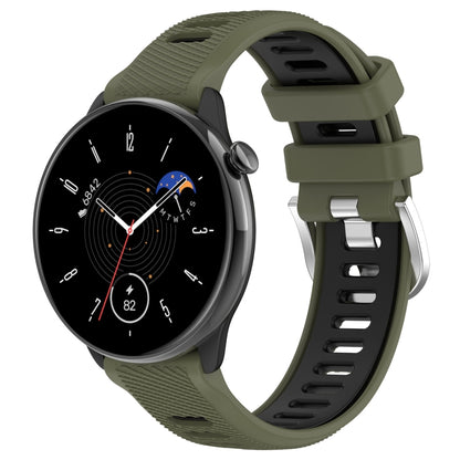 For Amazfit GTR Mini 20mm Cross Texture Two Color Silicone Stainless Steel Buckle Watch Band(Green Black) -  by PMC Jewellery | Online Shopping South Africa | PMC Jewellery