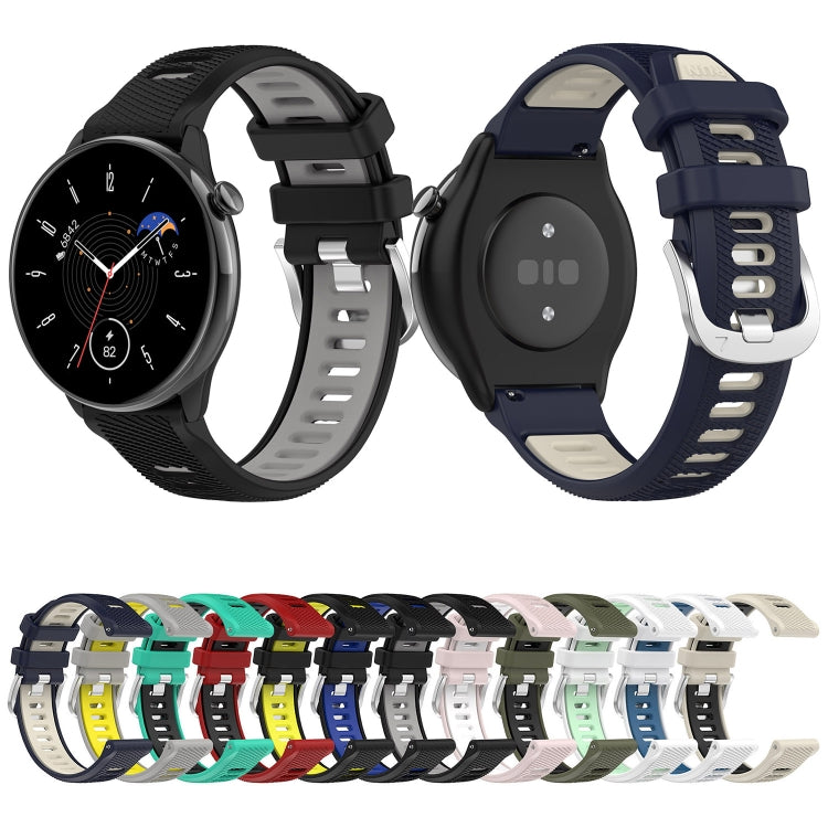 For Amazfit GTR Mini 20mm Cross Texture Two Color Silicone Stainless Steel Buckle Watch Band(Blue Black) -  by PMC Jewellery | Online Shopping South Africa | PMC Jewellery