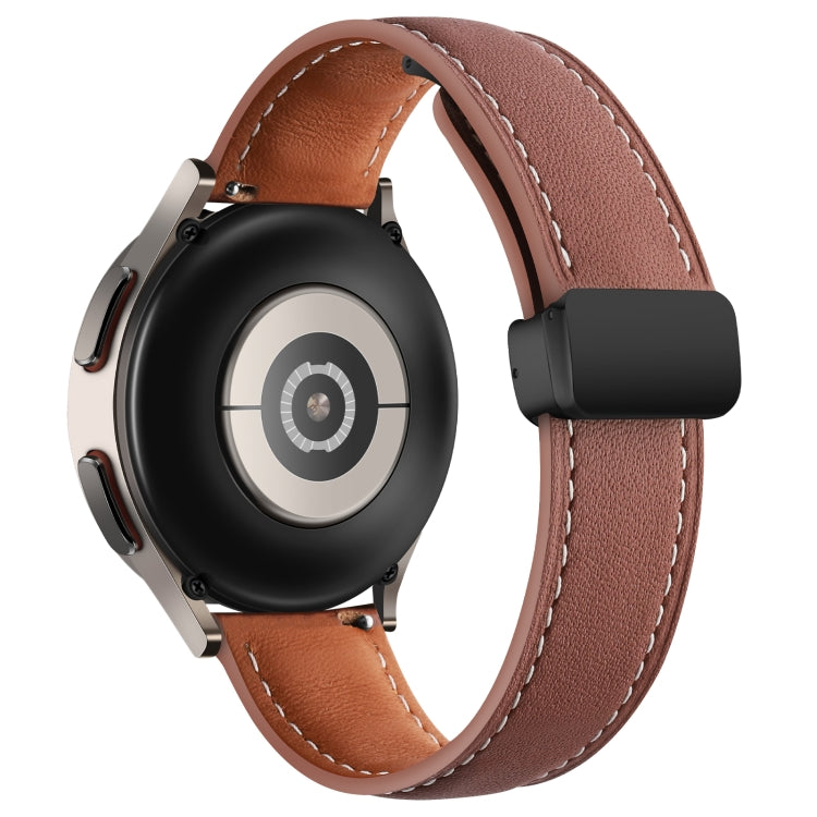22mm Folding Buckle Plain Weave Genuine Leather Watch Band(Brown+Black) - Smart Wear by PMC TechLife | Online Shopping South Africa | PMC TechLife