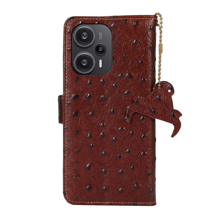 For Xiaomi Redmi Note 12 Turbo Ostrich Pattern Genuine Leather RFID Phone Case(Coffee) - free shipping - PMC TechLife - Order now!