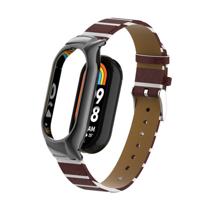 For Xiaomi Mi Band 8 Integrated Metal Case + Secondary Color Leather Watch Band(Coffee) - Smart Wear by PMC Jewellery | Online Shopping South Africa | PMC Jewellery