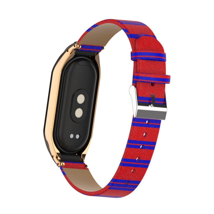 For Xiaomi Mi Band 8 Integrated Metal Case + Secondary Color Leather Watch Band(Red) - Smart Wear by PMC Jewellery | Online Shopping South Africa | PMC Jewellery