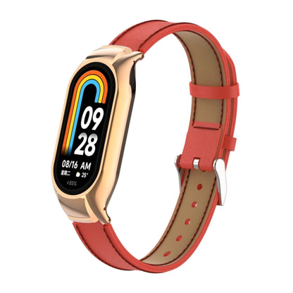 For Xiaomi Mi Band 8 Integrated Metal Case + Microfiber Sewing Leather Watch Band(Red) - Smart Wear by PMC Jewellery | Online Shopping South Africa | PMC Jewellery