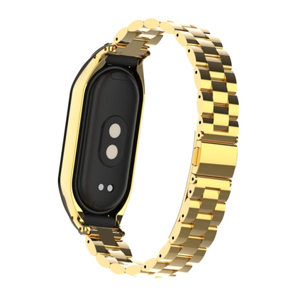For Xiaomi Mi Band 8 Integrated Metal Case + Three-bead Watch Band(Gold) - Smart Wear by PMC Jewellery | Online Shopping South Africa | PMC Jewellery