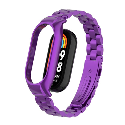 For Xiaomi Mi Band 8 Integrated Metal Case + Three-bead Watch Band(Purple) - Smart Wear by PMC Jewellery | Online Shopping South Africa | PMC Jewellery