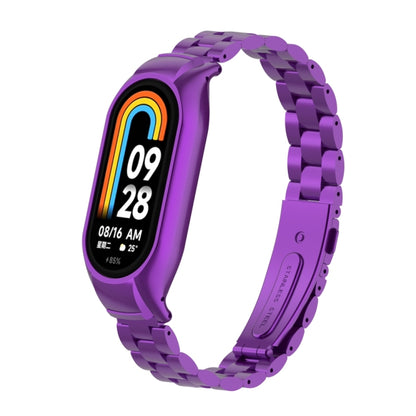 For Xiaomi Mi Band 8 Integrated Metal Case + Three-bead Watch Band(Purple) - Smart Wear by PMC Jewellery | Online Shopping South Africa | PMC Jewellery