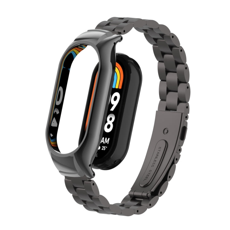For Xiaomi Mi Band 8 Integrated Metal Case + Three-bead Watch Band(Elegant Black) - Smart Wear by PMC Jewellery | Online Shopping South Africa | PMC Jewellery