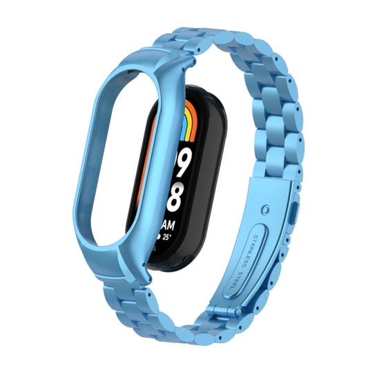 For Xiaomi Mi Band 8 Integrated Metal Case + Three-bead Watch Band(Sky Blue) - Smart Wear by PMC Jewellery | Online Shopping South Africa | PMC Jewellery