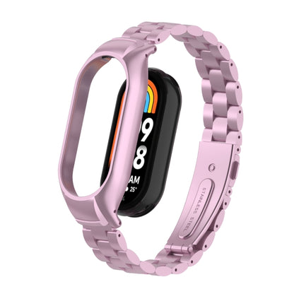For Xiaomi Mi Band 8 Integrated Metal Case + Three-bead Watch Band(Rose Pink) - Smart Wear by PMC Jewellery | Online Shopping South Africa | PMC Jewellery