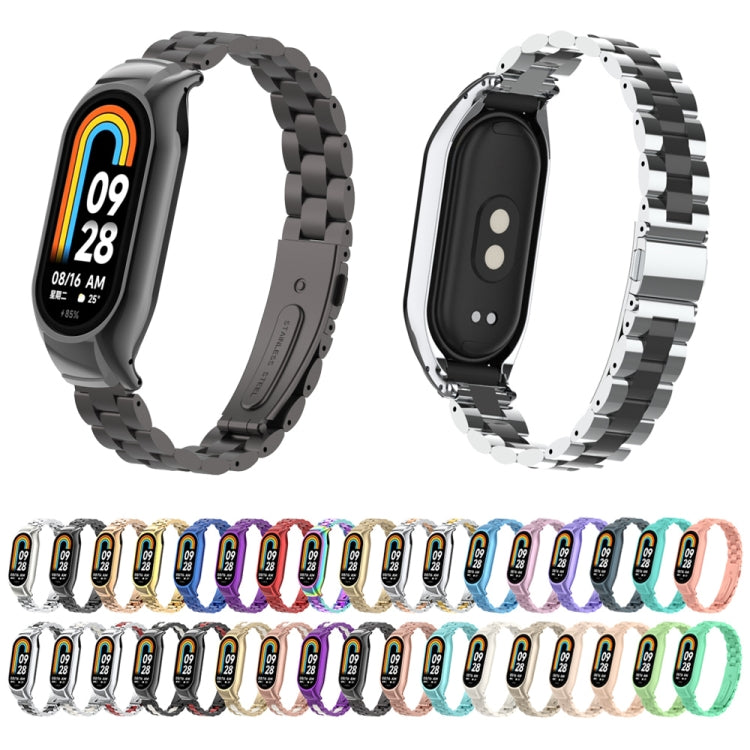 For Xiaomi Mi Band 8 Integrated Metal Case + Three-bead Watch Band(Blue Sea) - Smart Wear by PMC Jewellery | Online Shopping South Africa | PMC Jewellery