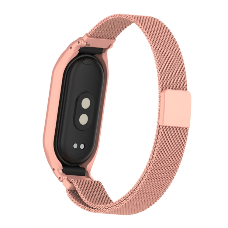 For Xiaomi Mi Band 8 Integrated Metal Case + Milanese Magnetic Watch Band(Bright Pink) - Smart Wear by PMC Jewellery | Online Shopping South Africa | PMC Jewellery