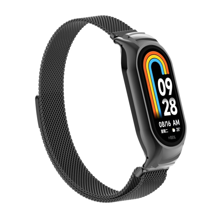 For Xiaomi Mi Band 8 Integrated Metal Case + Milanese Magnetic Watch Band(Black) - Smart Wear by PMC Jewellery | Online Shopping South Africa | PMC Jewellery