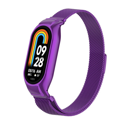 For Xiaomi Mi Band 8 Integrated Metal Case + Milanese Magnetic Watch Band(Purple) - Smart Wear by PMC Jewellery | Online Shopping South Africa | PMC Jewellery