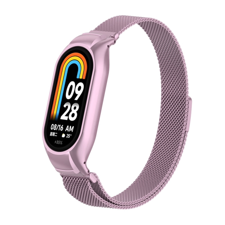 For Xiaomi Mi Band 8 Integrated Metal Case + Milanese Magnetic Watch Band(Rose Pink) - Smart Wear by PMC Jewellery | Online Shopping South Africa | PMC Jewellery