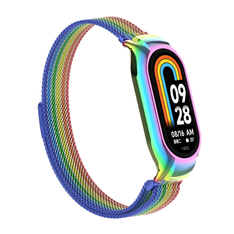 For Xiaomi Mi Band 8 Integrated Metal Case + Milanese Magnetic Watch Band(Rainbow Bars) - Smart Wear by PMC Jewellery | Online Shopping South Africa | PMC Jewellery