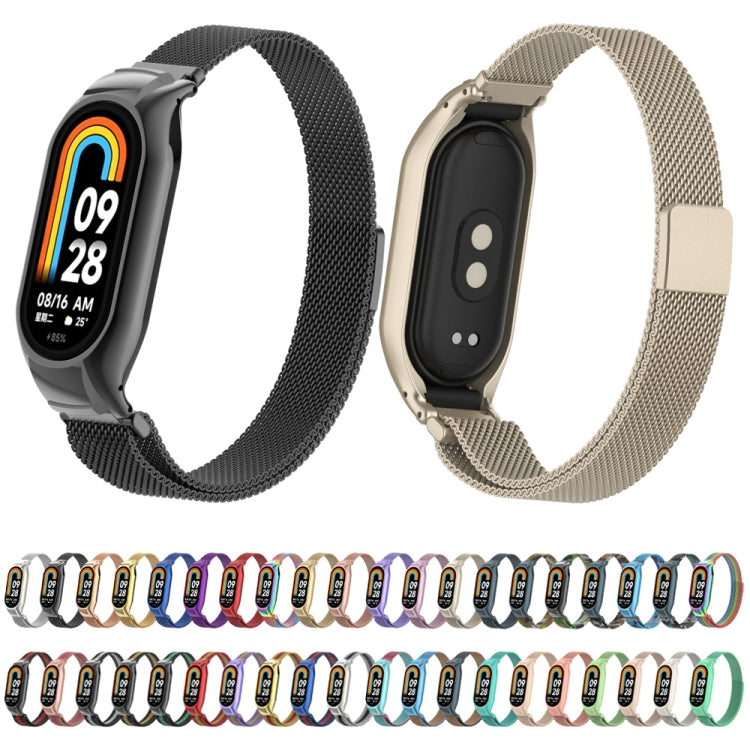 For Xiaomi Mi Band 8 Integrated Metal Case + Milanese Magnetic Watch Band(Black+Silver) - Smart Wear by PMC Jewellery | Online Shopping South Africa | PMC Jewellery