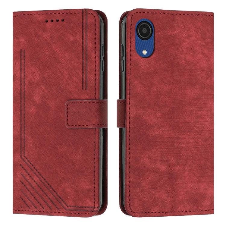 For Samsung Galaxy A03 Core Skin Feel Stripe Pattern Leather Phone Case with Lanyard(Red) - free shipping - PMC TechLife - Order now!