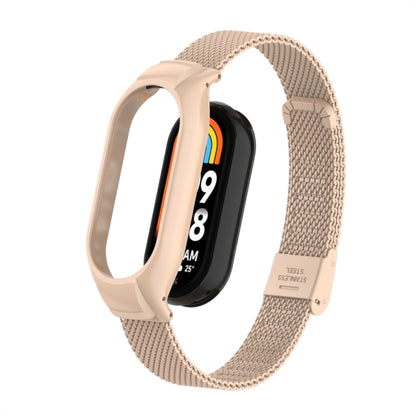 For Xiaomi Mi Band 8 Integrated Metal Case + Steel Mesh Buckle Watch Band(Milk Tea Color) - Smart Wear by PMC Jewellery | Online Shopping South Africa | PMC Jewellery