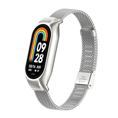 For Xiaomi Mi Band 8 Integrated Metal Case + Steel Mesh Buckle Watch Band(Silver) - Smart Wear by PMC Jewellery | Online Shopping South Africa | PMC Jewellery