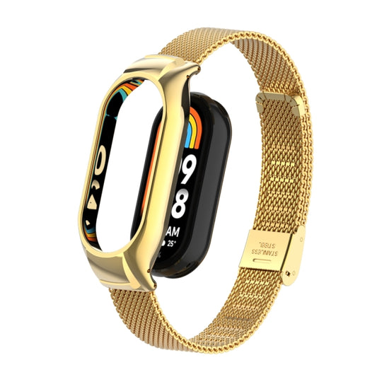 For Xiaomi Mi Band 8 Integrated Metal Case + Steel Mesh Buckle Watch Band(Gold) - Smart Wear by PMC Jewellery | Online Shopping South Africa | PMC Jewellery