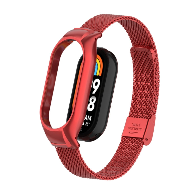 For Xiaomi Mi Band 8 Integrated Metal Case + Steel Mesh Buckle Watch Band(Red) - Smart Wear by PMC Jewellery | Online Shopping South Africa | PMC Jewellery