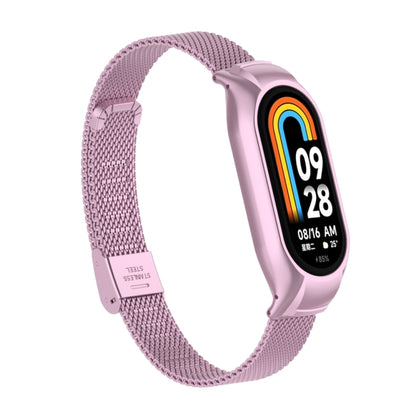 For Xiaomi Mi Band 8 Integrated Metal Case + Steel Mesh Buckle Watch Band(Rose Pink) - Smart Wear by PMC Jewellery | Online Shopping South Africa | PMC Jewellery