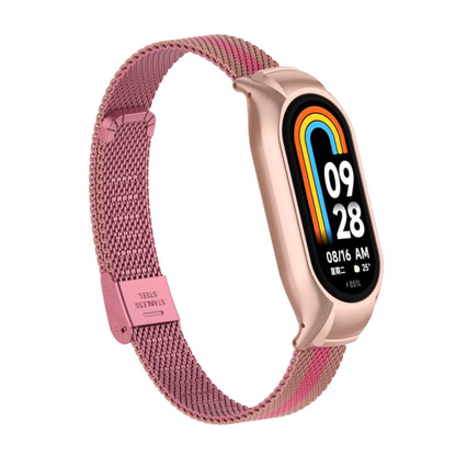 For Xiaomi Mi Band 8 Integrated Metal Case + Steel Mesh Buckle Watch Band(Rose+Pink) - Smart Wear by PMC Jewellery | Online Shopping South Africa | PMC Jewellery