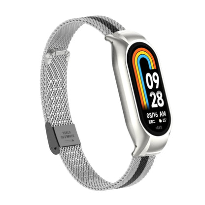 For Xiaomi Mi Band 8 Integrated Metal Case + Steel Mesh Buckle Watch Band(Silver+Black) - Smart Wear by PMC Jewellery | Online Shopping South Africa | PMC Jewellery