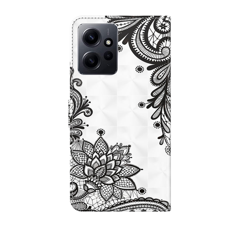 For Xiaomi Redmi Note 12 4G Global 3D Painting Pattern Flip Leather Phone Case(Diagonal Black Flower) - Note 12 Cases by PMC Jewellery | Online Shopping South Africa | PMC Jewellery