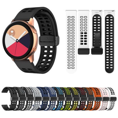 20mm Double-row Hole Folding Black Buckle Two-color Silicone Watch Band(Black) - Smart Wear by PMC Jewellery | Online Shopping South Africa | PMC Jewellery