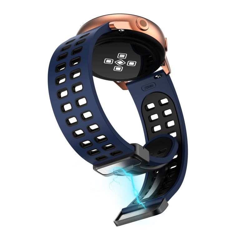 20mm Double-row Hole Folding Silver Buckle Two-color Silicone Watch Band(Midnight Blue White) - Smart Wear by PMC TechLife | Online Shopping South Africa | PMC TechLife